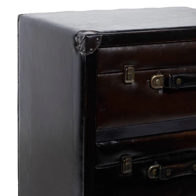 Traditional Wood And Faux Leather Cabinet Dark Brown - Olivia & May - Image 5