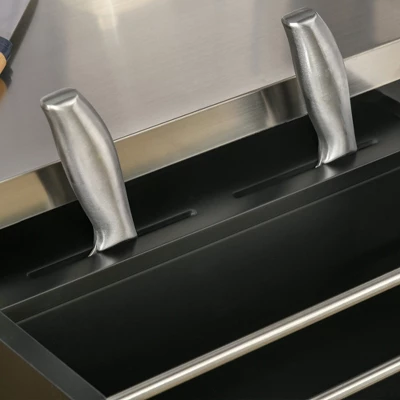 HOMCOM Rolling Kitchen Island Utility Trolley, Storage Cart On Wheels With Drawer, Spice Rack, Black - Image 4