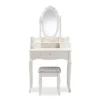 2pc Veronique White Finished Wood Vanity Table With Mirror And Ottoman White - Baxton Studio