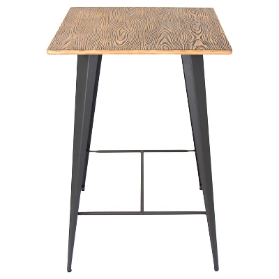 41" Oregon Industrial Bar Height Pub Table Matte Gray Metal With Medium Brown Wood Top - LumiSource - Image 2