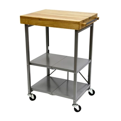 Origami Foldable Wheeled Portable Solid Wood Top Kitchen Island Bar Cart - Image 6