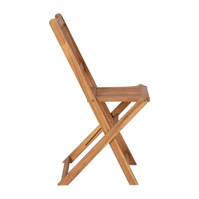 Emma And Oliver All-Weather Three Piece Solid Acacia Wood Patio Bistro Set With Two Folding Chairs And Table - Image 11