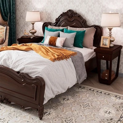 Tangkula 2 Tier End Side Table Nightstand With Drawer Shelf Rubber Wood Classic Espresso - Image 3