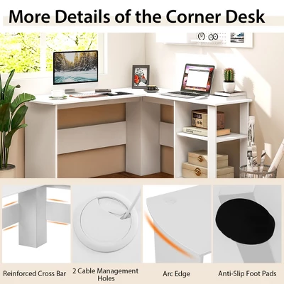 Costway L-shaped Corner Computer Desk Home Office Writing Workstation With Storage Shelves - Image 5