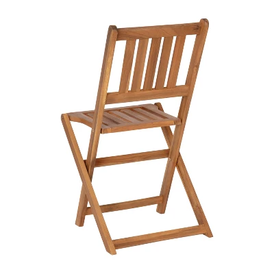 Emma And Oliver All-Weather Three Piece Solid Acacia Wood Patio Bistro Set With Two Folding Chairs And Table - Image 10