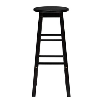 PJ Wood Classic Round-Seat 24" Tall Kitchen Counter Stools For Homes, Dining Spaces, And Bars With Backless Seats, Square Legs, Black (6 Pack) - Image 3