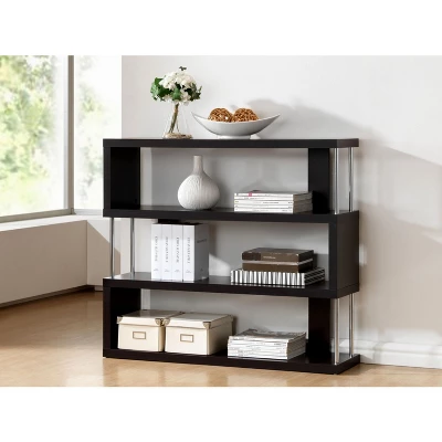 38.5" Barnes Three Shelf Modern Bookshelf Dark Brown - Baxton Studio - Image 2