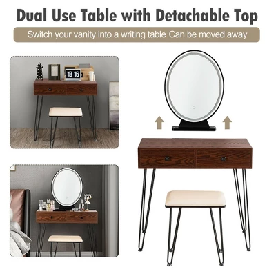 Costway Vanity Makeup Dressing Table W/ 3 Lighting Modes Mirror Touch Switch RusticCoffee - Image 6