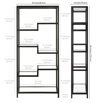 68" 5-Tier Black Metal Book Case With Glass Top Shelves - Henn&Hart - Image 4