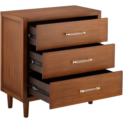 55 Downing Street Ollie 32" Wide Teak 3-Drawer Modern Cabinet With Crystal Handles - Image 6