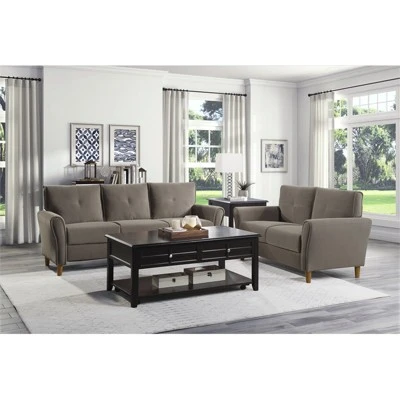Dunleith Modern Contemporary Velvet Tufted Loveseat In Brown And Walnut - Lexicon - Image 5
