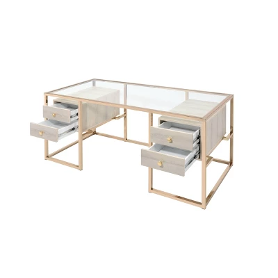 Huyana Desk Clear Glass/Gold - Acme Furniture - Image 3