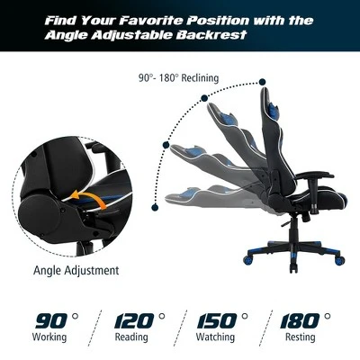 Costway Massage Gaming Chair Reclining Swivel Racing Office Chair W/Lumbar Support - Image 5