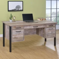 Samson 4 Drawer Writing Desk With Storage Cabinet Weathered Oak - Coaster