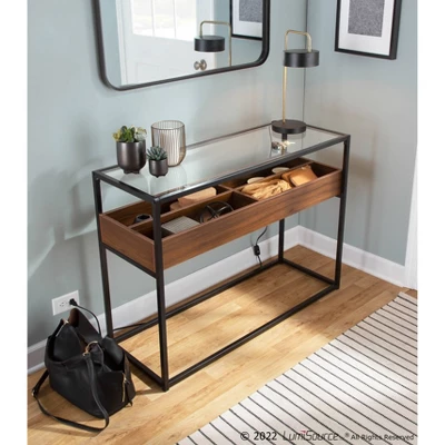 Display Tempered Glass/Steel/Wood Console Table Black/Walnut - LumiSource - Image 7