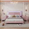 3 PCS Bedroom Sets, Queen Size Upholstered Platform Bed With Two Nightstands-ModernLuxe