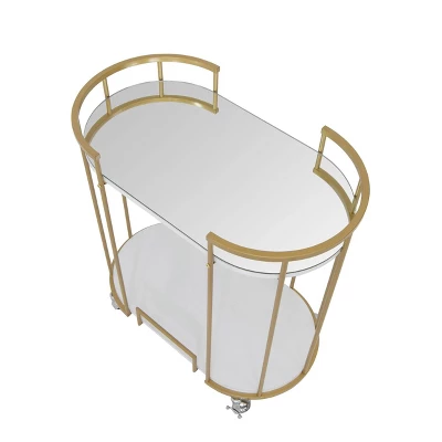 Pavillion 2 Tier Oval Bar Serving Cart Shelves With Glass Mirror Gold - Studio Designs - Image 8