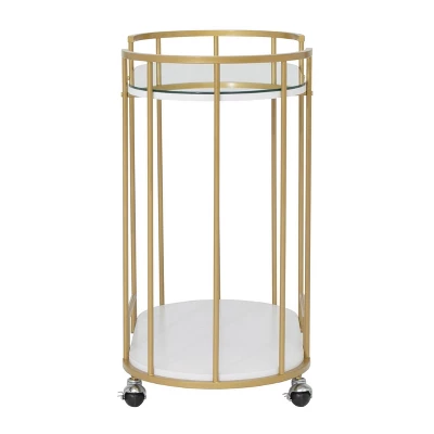 Pavillion 2 Tier Oval Bar Serving Cart Shelves With Glass Mirror Gold - Studio Designs - Image 9