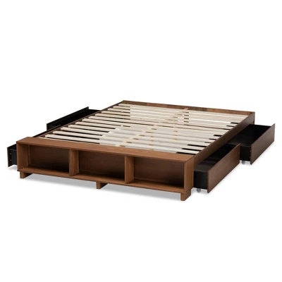 Arthur Wood Platform Bed With Built-In Shelves Ash Walnut - Baxton Studio - Image 4