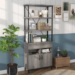 73.6" Skamania Rustic Bookcase Vintage Gray Oak - MiBasics
