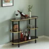 Fabulaxe Modern Display Wooden Console Bar With Tiered Open Shelves, Mini Bar With Wine Storage