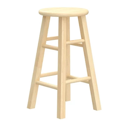 PJ Wood Classic Round-Seat 24" Tall Kitchen Counter Stools For Homes, Dining Spaces, And Bars With Backless Seats, 4 Square Legs, Natural (Set Of 8) - Image 4