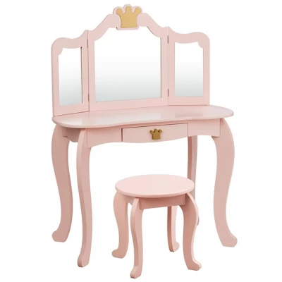 Costway Kids Makeup Dressing Table Chair Set Princess Vanity & Tri-folding Mirror - Image 8