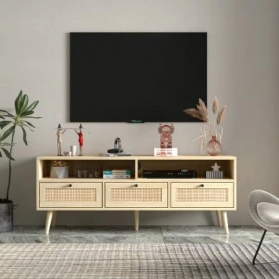 Aubrey 47.32" Rattan TV Stands With 3 Rattan Drawers And Solid Wood Feet For TVs Up To 50"-The Pop Maison - Image 8