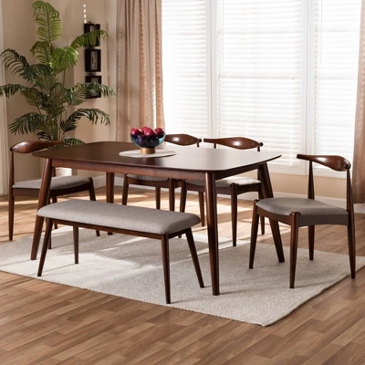6pc Aeron Wood Dining Set Light Gray/Walnut - Baxton Studio - Image 5