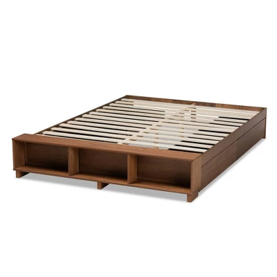 Arthur Wood Platform Bed With Built-In Shelves Ash Walnut - Baxton Studio - Image 3