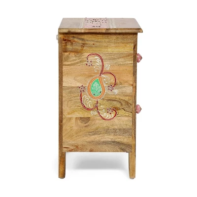 Fullen Handcrafted Boho 2 Drawer Mango Wood Nightstand Natural - Christopher Knight Home - Image 4