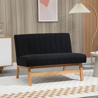 HOMCOM 42" Small Loveseat Sofa Couch For Bedroom, Living Room Furniture, Space-Saving 2 Seater Couch, Modern Couch Loveseat Upholstered - Image 2