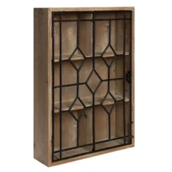 Megara Decorative Wooden Wall Hanging Curio Cabinet Rustic Brown - Kate & Laurel All Things Decor