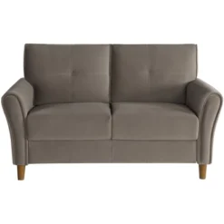 Dunleith Modern Contemporary Velvet Tufted Loveseat In Brown And Walnut - Lexicon