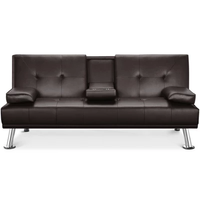 Yaheetech Convertible Faux Leather Sofa Bed Futon With Armrest - Image 9