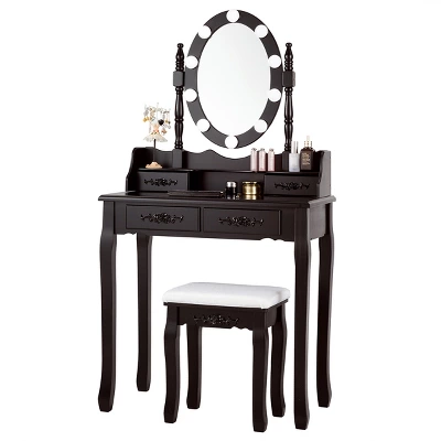 Tangkula Make-Up Vanity Table Dresser Set W/LED Light, Black Brown White - Image 10
