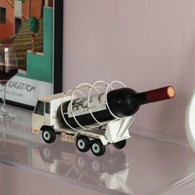 Vintiquewise Decorative Rustic Metal White Single Bottle Cement Truck Wine Holder For Tabletop Or Countertop - Image 2