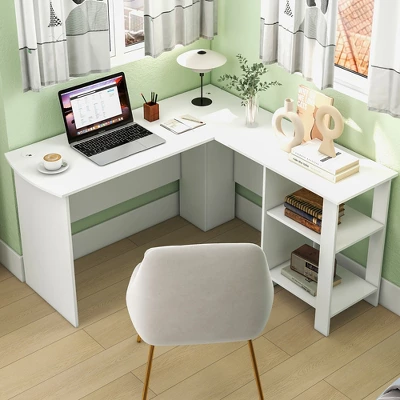 Costway L-shaped Corner Computer Desk Home Office Writing Workstation With Storage Shelves - Image 3