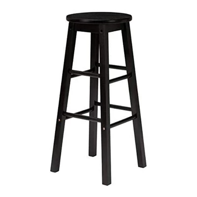 PJ Wood Classic Round-Seat 24" Tall Kitchen Counter Stools For Homes, Dining Spaces, And Bars With Backless Seats, Square Legs, Black (6 Pack) - Image 2