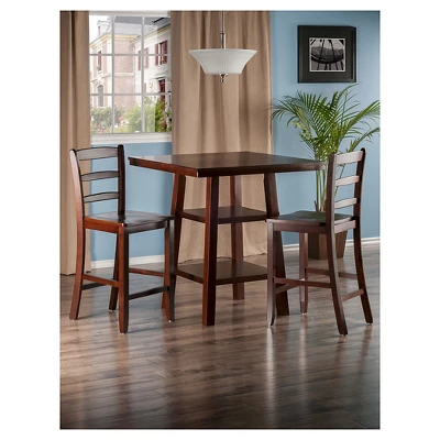 3pc Orlando With 2 Shelves Counter Height Dining Set Wood/Walnut - Winsome - Image 2