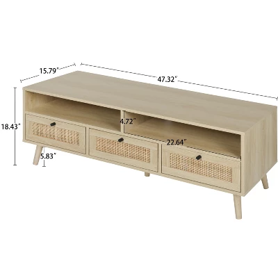 Aubrey 47.32" Rattan TV Stands With 3 Rattan Drawers And Solid Wood Feet For TVs Up To 50"-The Pop Maison - Image 5