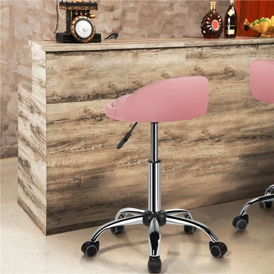 Yaheetech Height Adjustable Modern PU Leather Rolling Bar Stool Salon Stool