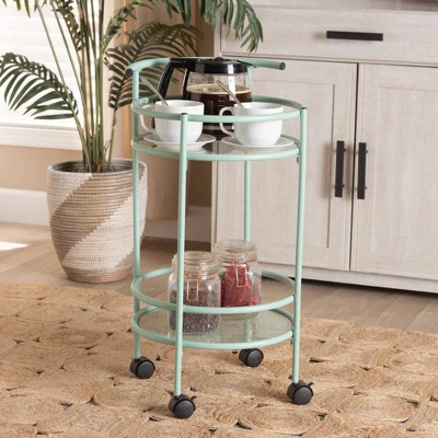 Newell Metal 2 Tier Kitchen Cart Mint Green/Black - Baxton Studio