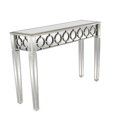 Glam Mirror And Wood Patterned Console Table Silver - Olivia & May - Image 3