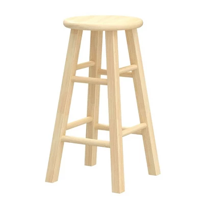 PJ Wood Classic Round-Seat 24" Tall Kitchen Counter Stools For Homes, Dining Spaces, And Bars With Backless Seats, 4 Square Legs, Natural (Set Of 8) - Image 3
