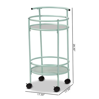 Newell Metal 2 Tier Kitchen Cart Mint Green/Black - Baxton Studio - Image 7