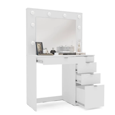Harper Vanity Table With Lighted Mirror White - Polifurniture