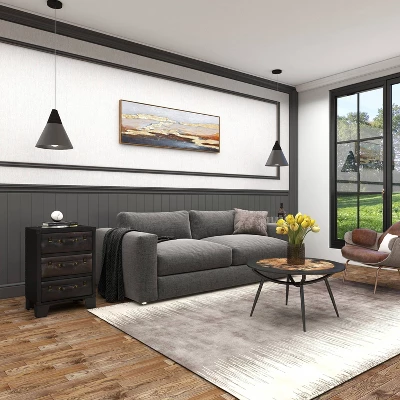 Traditional Wood And Faux Leather Cabinet Dark Brown - Olivia & May - Image 17