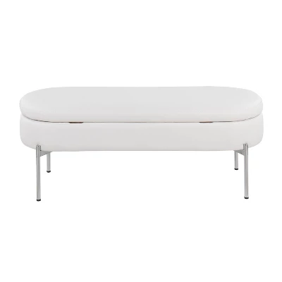 48" Chloe PU Leather/Metal Storage Bench Chrome/White - LumiSource - Image 4