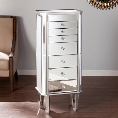 Melanie 7 Drawer Glam Jewelry Armoire Mirrored/Brushed - Aiden Lane - Image 3